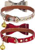 PUPTECK Puppy Collar with Bell, XXS Adjustable Bowtie Soft Leather Dog Collar for Cats & Extra Small Dogs (2 Packs)