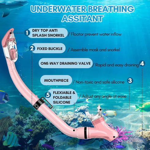 HiiPeak Snorkeling Gear for Kids, Goggles with Nose Cover, Dry Top Snorkeling Set for Ages 5-15