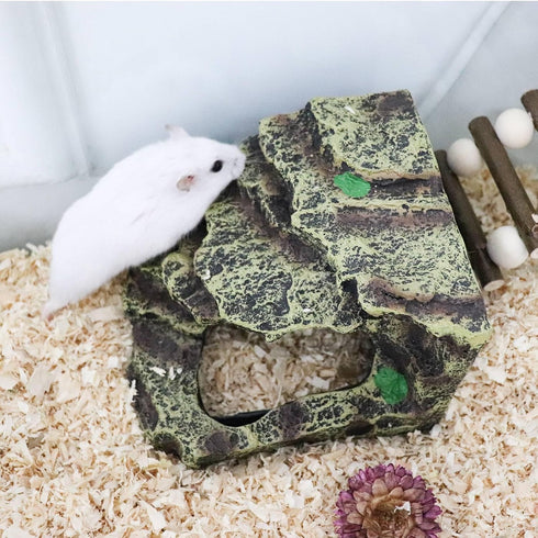 Oooct Hermit Crab Hideout, Resin Simulation Stone Reptile Cave Hideout, Hermit Crab Climbing Toys, Terrarium Habitat