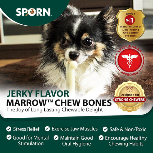 Sporn Durable Marrow Dog Chew Bones for Light Chewers, Jerky Flavor Nylon Toys for Extra Small Dogs, Gluten-Free &