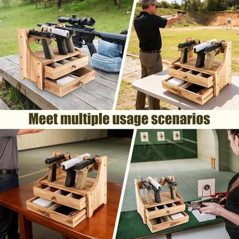 Hossmily Holder,4-Slot Pistol Rack for Gun Safe Real Wood Handgun Rack Handgun Pistol Holder and Rustic Gun Rack