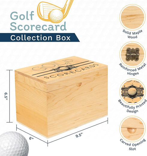 Golf Scorecard Collection Box - Organize and Display Scorecards, Photos, Keepsakes, Yardage Books with 5 Dividers