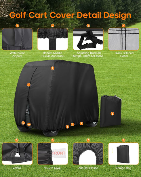 Golf Cart Cover for 4 Passenger, Heavy Duty 420D Waterproof Covers, Extended Roof Compatible with EZ GO Club Car