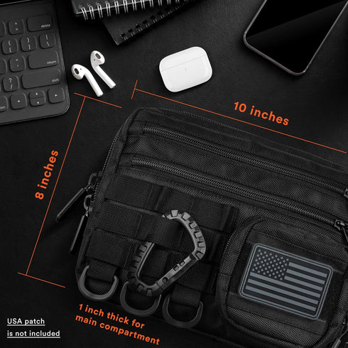 Fitdom Black Small Tactical Messenger Bag for Men, EDC with Multiple Carry Options: Sling, Shoulder, Crossbody