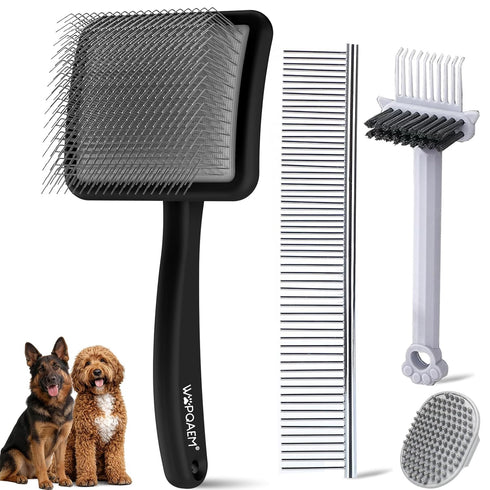 Wooden Slicker Brush for Dogs, 4-in-1 Dog Brush Grooming Kit for Doodles