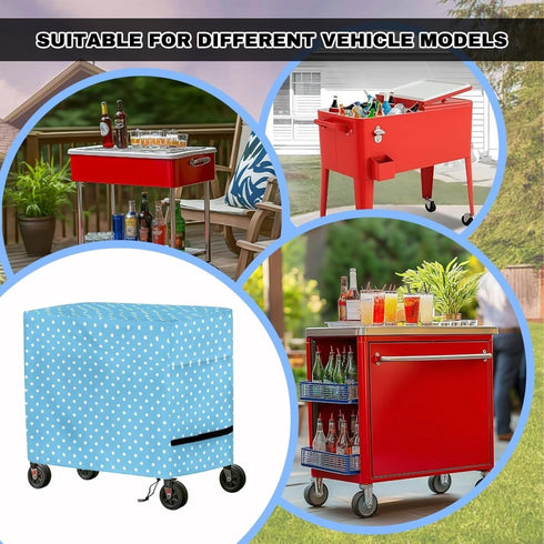 Noprintge 52L 19W 32H inch Dots Print Blue Waterproof Rolling Cooler Cart Cover Fits Most Patio Ice Chest Party Cooler