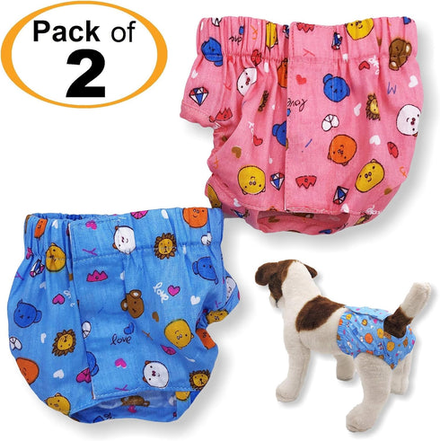 Pack of 2 Sanitary Pants Dog Female Diapers Cotton for Small Pet Cat (S: Waist: 10" - 13")