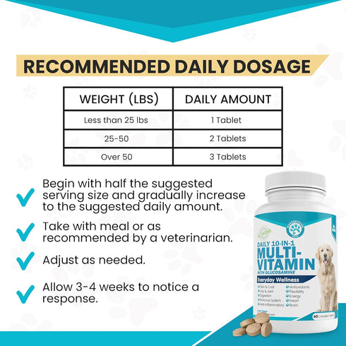 Wanderfound Pets 10-in-1 Dog Multivitamin, Chewable Vitamins with Glucosamine, D3, and MSM for Dog Health, 60 Tablets