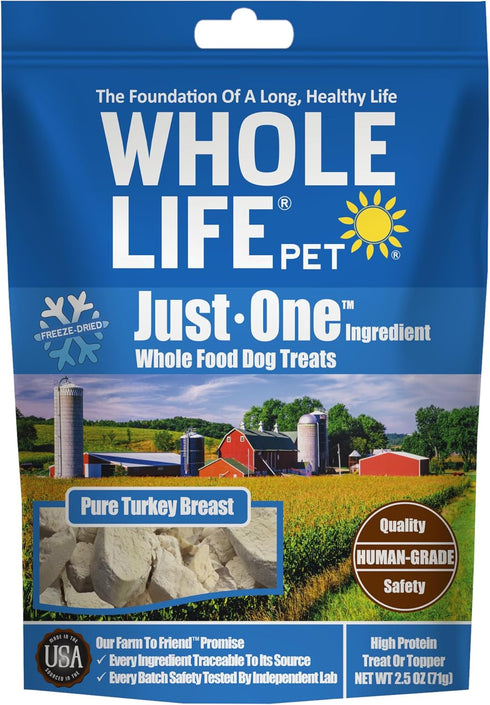Whole Life Pet Just One Turkey - Dog Treat or Topper - Human Grade, Freeze Dried, Grain Free, Made in The USA, 2.5 Ounce