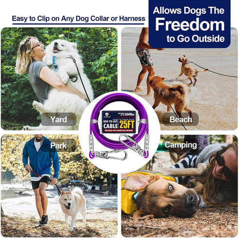 Tie Out Cable for Dogs Up to 300lbs, 100ft 150ft 200ft Extra Strong 1000lbs Break Strength Tether for Yard