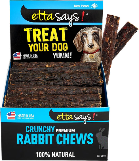 etta says! Crunchy Premium Dog Chews - 4.5" Rabbit Chews, Grain-Free, Made in The USA, Good for Teeth (36 Count)