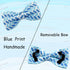 Adjustable Blue Print Dog Bow Collar, Durable Bowtie for Small Medium Large Dogs