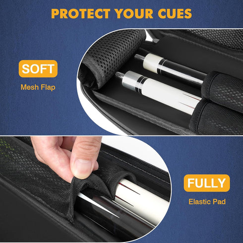 2x2 2 2 PEKREWS Pool Cue Case, Pool Stick Case Holds Sticks with Accessory Zipper Pockets, Sturdy Polyester Pool Cue