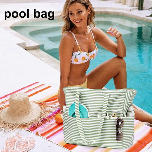 LEDAOU Large Waterproof Beach Tote Bag for Women, Sandproof Zipper Tote for Pool Gym Grocery Travel with Wet Pocket