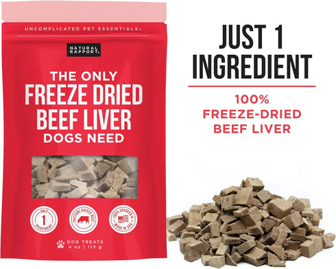 Natural Rapport Beef Liver Dog Treats - Freeze Dried Grain-Free Beef Bites for Small and Large Dogs, 4 oz.