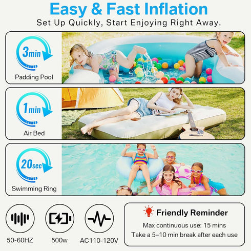 Swimming 4 NozzlesAC 110-120V500W Electric Airpump for Inflatable Tumble Track Gymnastics Mat, Air Roller Barrel, Ring