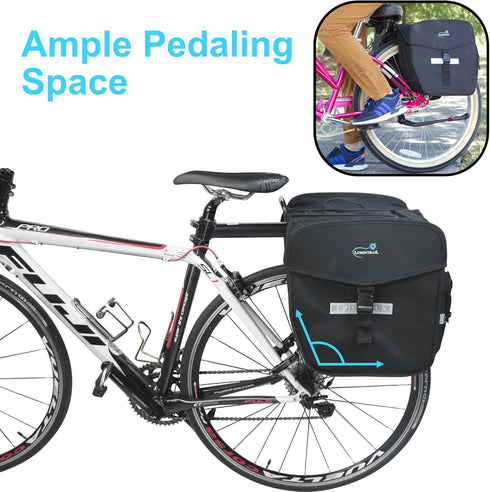 Lumintrail 36L Double Panniers - Bike Saddle Bags with Reflective Strips, Carrying Handle for Grocery Shopping
