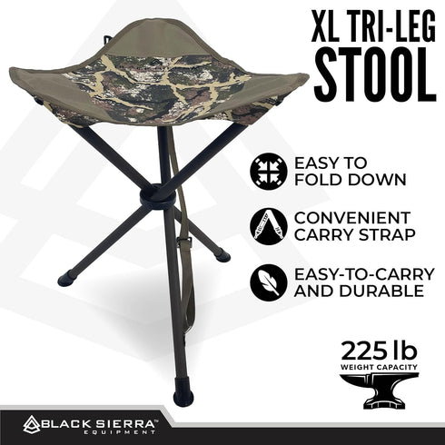 225 lbs, Black Sierra Folding Hunting Stool w/Shoulder Strap Supports Lightweight Collapsible Tripod Seat, Foldable