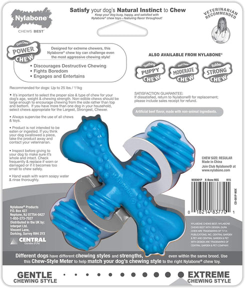 Nylabone Comfort Hold X-Bone Power Chew Toy for Dogs - Beef Flavor, Small, for Aggressive Chewers, Up to 25 lbs, 1 Count