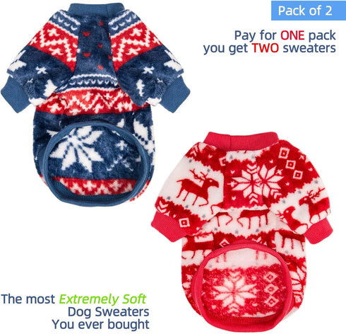 FabriCastle Dog Sweater, Pack of 2 or 3, Ultra Soft Warm Dog Clothes for Small Medium Dogs, Red, Blue, X-Small