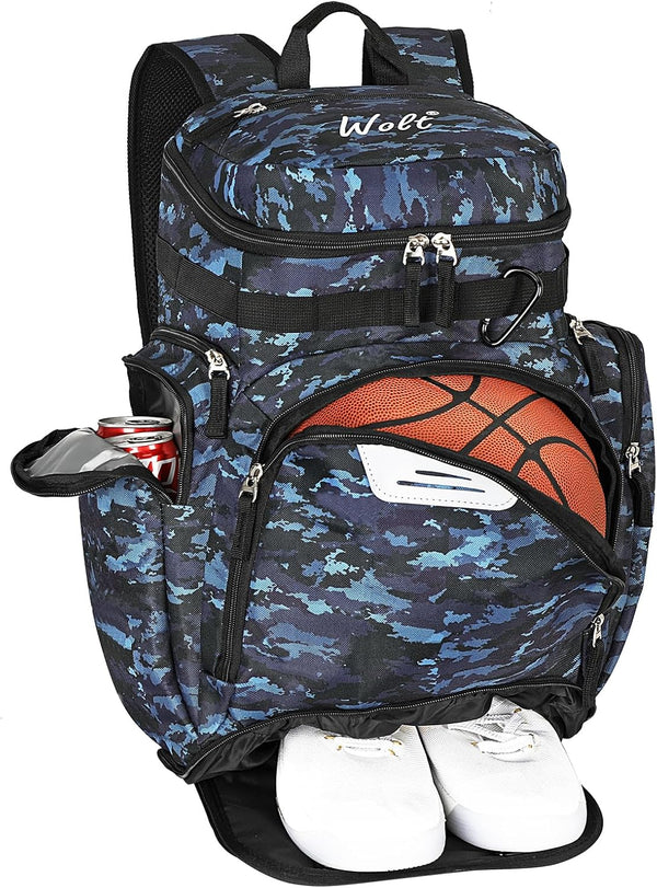 WOLT Basketball Backpack Bag with Separate Ball Compartment and Shoes Pocket, Large Sports Equipment Bag