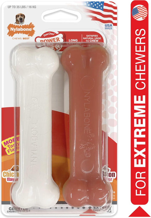 Nylabone Original Bone Power Chew Toy for Dogs, Medium 2 Pack - Durable for Aggressive Chewers, Bacon & Chicken Flavor