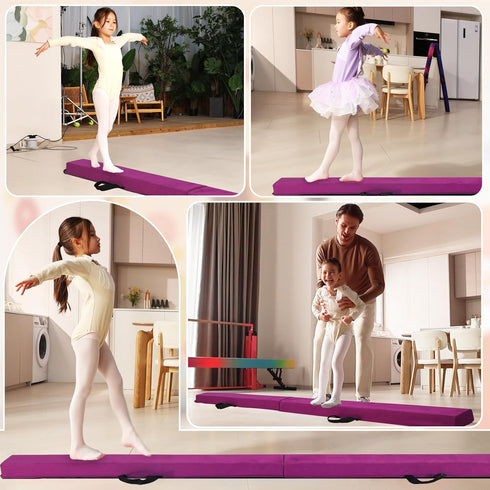 6FT/9FT 3-15- Folding Balance Beam for Kids ages Foldable Gymnastics Floor Beam,Anti-Slip ,Carrying Bag, Faux Suede