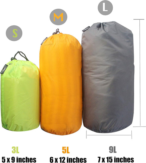 Frelaxy Stuff Sack Set 3-Pack (3L&5L&9L), Ultralight Ditty Bags with Dust Flap for Traveling Hiking Backpacking by Frelaxy