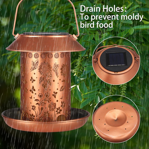 Solar Bird Feeder for Outdoors, Waterproof Hanging Garden Decor with Solar Lanterns, Metal Wild Bird Feeders (Sunflower)