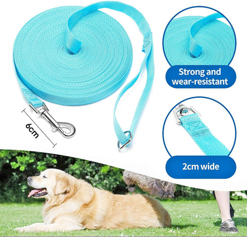 BAAPET Long Dog Training Leash, 15 ft 20 ft 30 ft 50 ft 100 ft for Small, Medium, Large Dogs or Cats (50 Feet, SkyBlue)