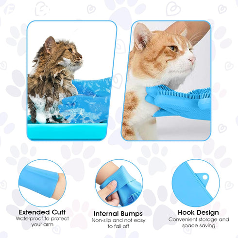 Pet Grooming Gloves, Dog Washing Gloves with High-Density Teeth, Silicone Bathing Gloves for Dogs and Cats (Blue)