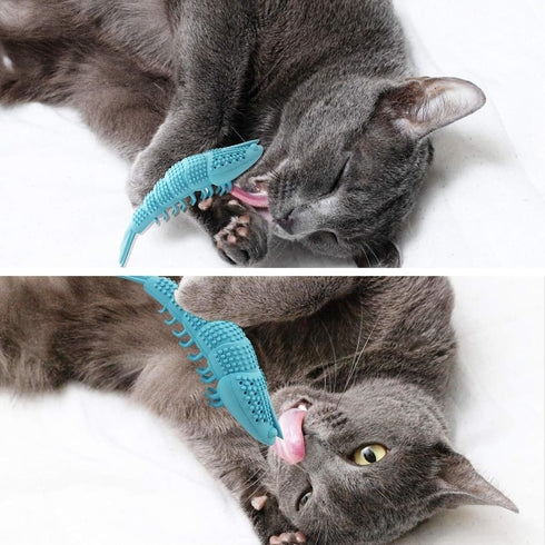 Cat Toothbrush Catnip Toy, Interactive Rubber Dental Care for Kittens, Crayfish-Shaped Chewing Toy (2 Pack)