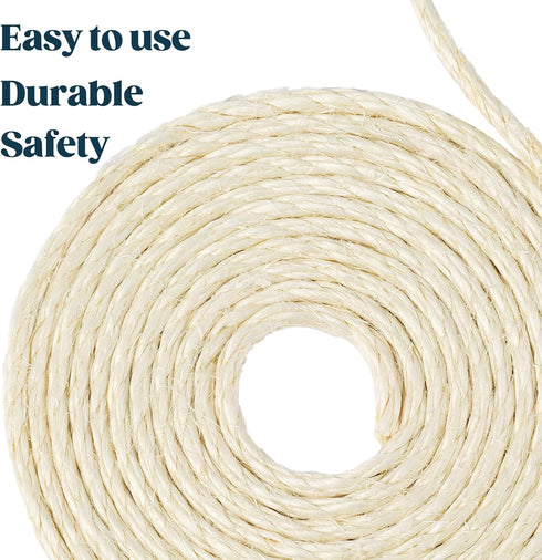 Pelzin Natural Sisal Rope for Cat Scratcher, 1/4 Inch by 100 Feet, Cat Tree Rope Twine for Replacement