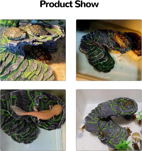Turtle Habitat Reptiles Dock Resting Stone, Reptiles Basking Platform Climbing Ramp, Aquarium Ornament Rock for Lizard,