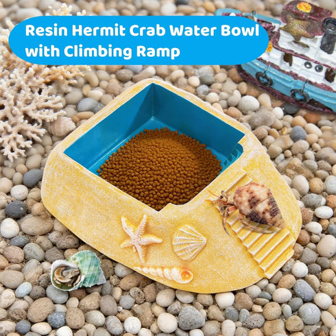 Hermit Crab Water Bowl with Climbing Ramp, Medium Reptile Water Bathing Pool Food Dish, Tortoise Habitat Aquarium Tank