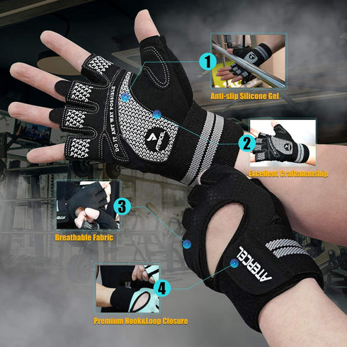 ATERCEL Weight Lifting Gloves Breathable Workout Gloves with Wrist Support for Gym, Exercise, Pull ups, Super