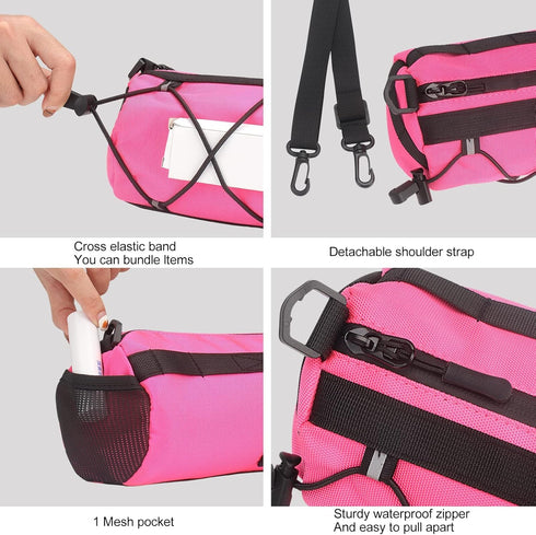 KOSIBATE Bike Handlebar Bag, Bicycle Frame Bag with Shoulder Strap for Mountain Road Bikes (Pink)