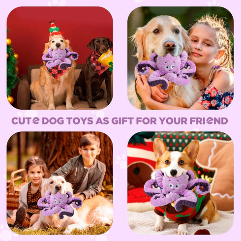 Dog Toys for Large Breeds, Octopus Squeaky Interactive Plush Animals, Funny Cute Toys for Dog Birthday Presents