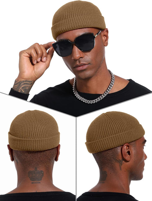 vidsel Thin Wool Fisherman Beanie Hat - Short Knit Cuffed Fashion Trawler Skull Cap for Men & Women