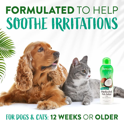 TropiClean Medicated Dog Shampoo for Allergies & Itching, Tea Tree & Oatmeal Shampoo for Sensitive Skin, 20 oz