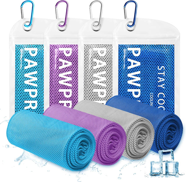 PAWPRO 4 Packs Cooling Towels for Neck and Face(40"x12"), Soft Breathable Cooling Towel