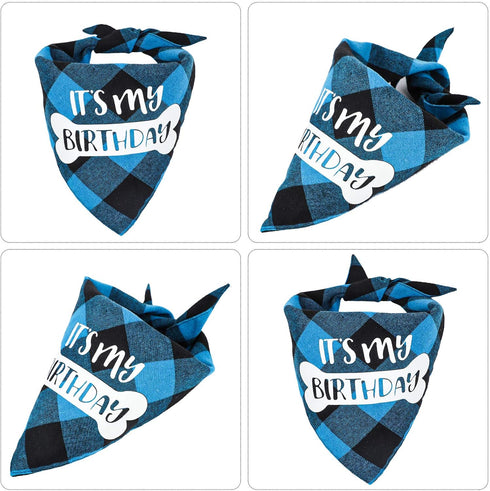 VIPITH Double Sided Cotton Dog Birthday Bandana Girl Boy, Washable Reversible Plaid Painting Dog Scarf Bibs for Small