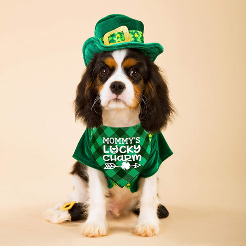 St. Patrick's Day Dog Bandana - Holiday Buffalo Plaid Scarfs for Small, Medium, Large Dogs