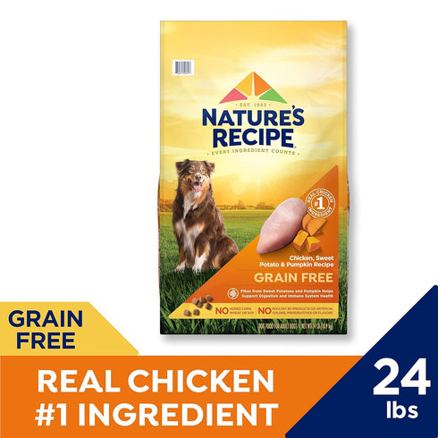 Nature’s Recipe Grain Free Chicken, Sweet Potato & Pumpkin Recipe Dry Dog Food, 24 lb Bag