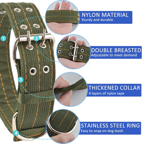 Buckle Dog Collar, 2 Wide Adjustable Nylon Military Tactical Collars, Heavy Duty