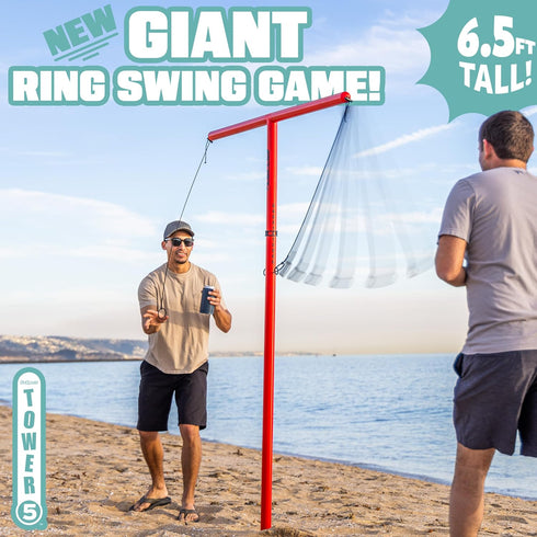 5 GoSports Tower Giant Ring Swing Versus Game for Adults and Family - Hook and Ring Outdoor Yard Game