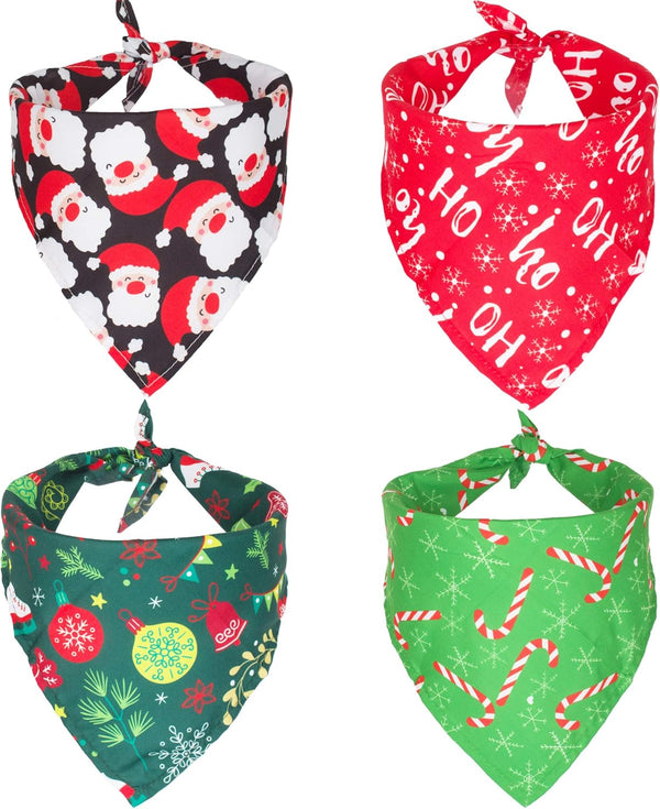 ADOGGYGO 4 Pack Dog Bandana Christmas Scarf Triangle Bibs Kerchief Set, Red Green Pet Christmas Costume Accessories