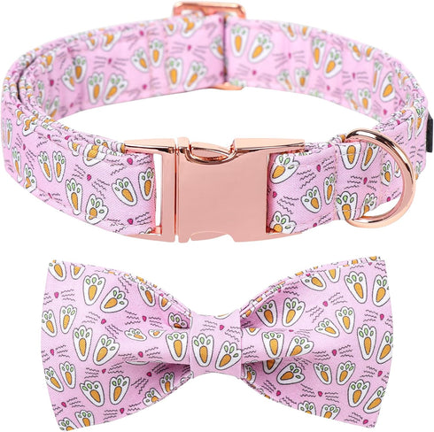 Maca Bates Easter Day Dog Collar with Bow Tie, Adjustable Pink Eggs Collar for Small Medium Large Dogs