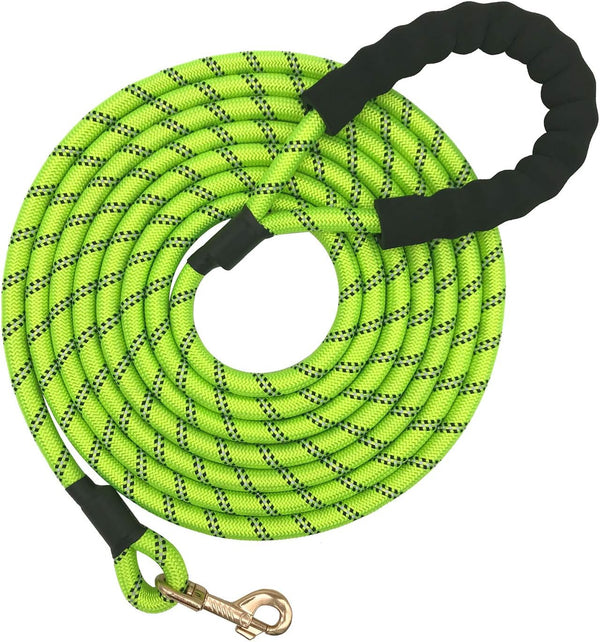Reflective Nylon Dog Rope Lead, Strong Training Leash with Soft Handle, 5-20 FT Long Green (Dia:0.5" 8FT)
