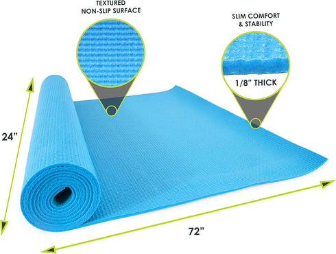 ProsourceFit Classic Yoga Mat - 1/8” (3mm) Thick, Extra Long 72-Inch Lightweight Fitness Mat with Non-Slip Grip